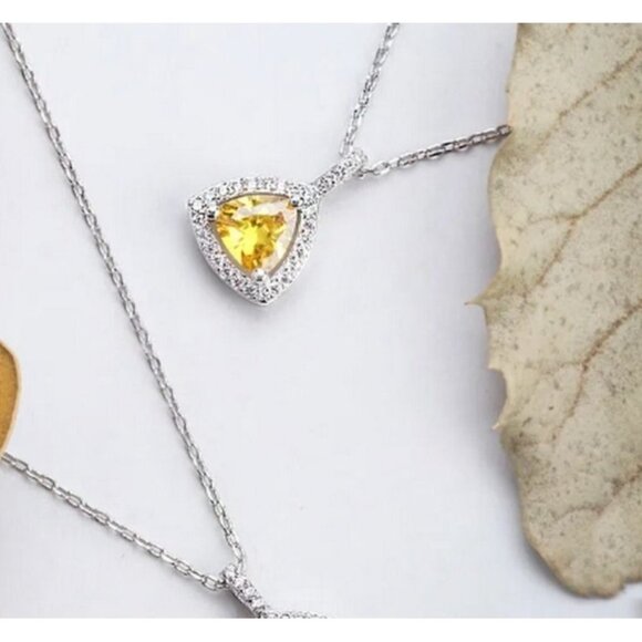 Keira Trillion Cut Citrine Gemstone Sterling Silver Pendant Necklace Gift Boxed - Picture 4 of 8